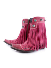 Pink Fringed Snip-Toe Ankle Western Boots